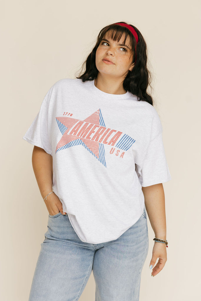 Retro America Tee-Heather Grey