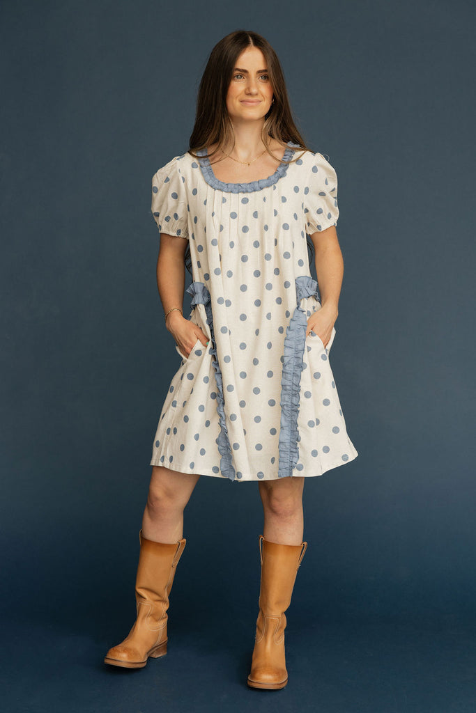 Luna Dress-Beige/Blue