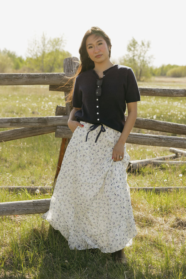 Kami Skirt-Ivory/Blue