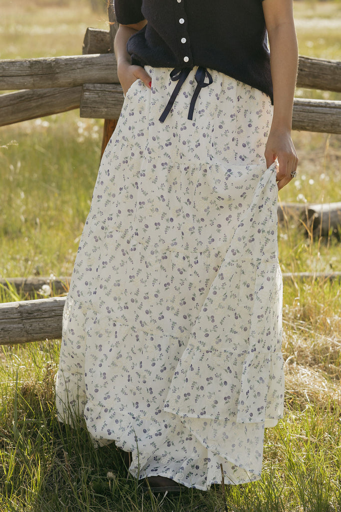 Kami Skirt-Ivory/Blue