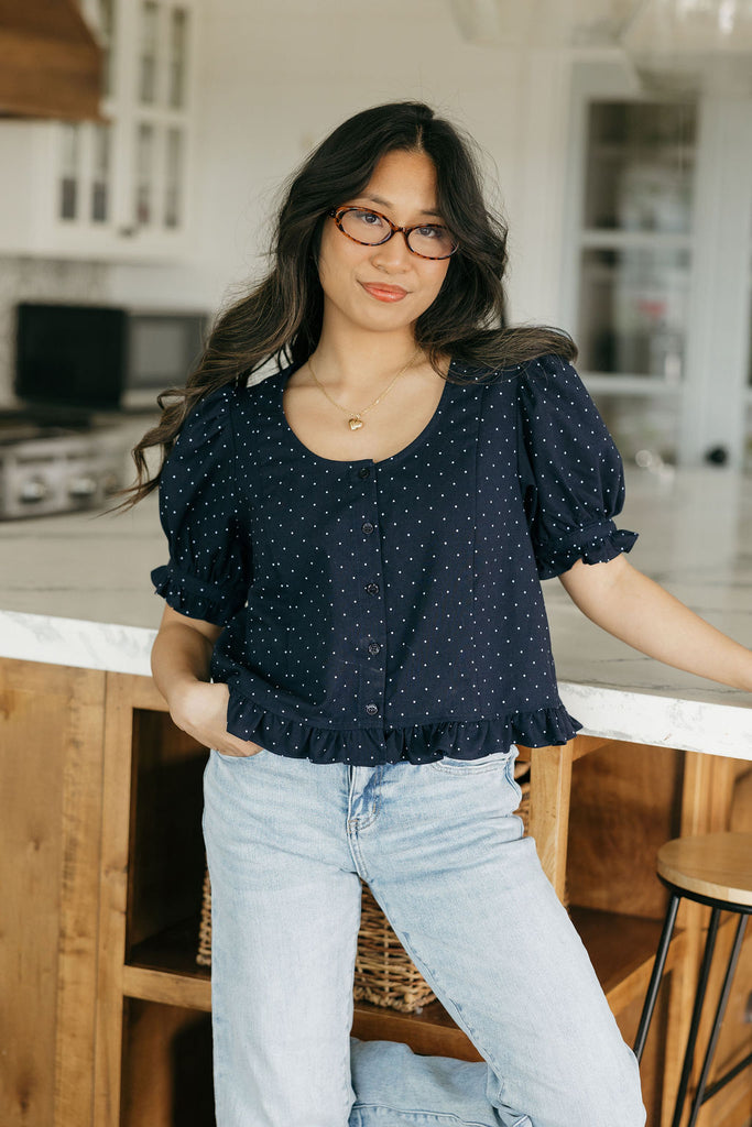 Gabriella Top-Navy Dot