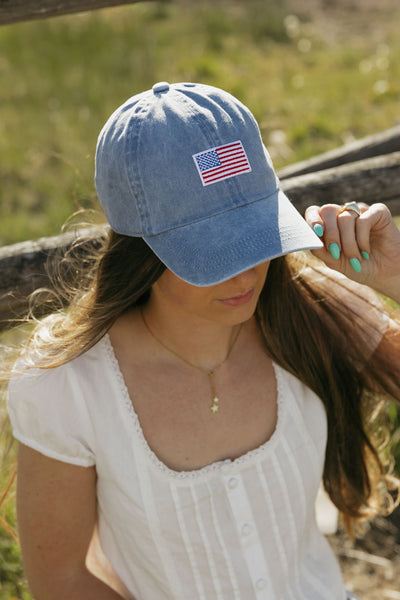 American Flag Baseball Cap-Denim