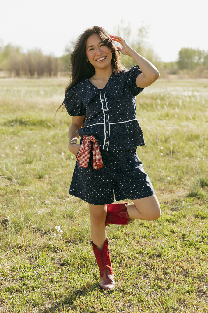 Bonnie Polka Dot Top-Navy