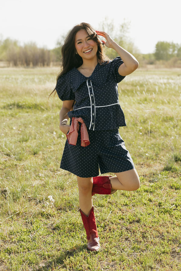 Bonnie Polka Dot Shorts-Navy