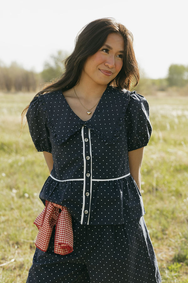 Bonnie Polka Dot Top-Navy