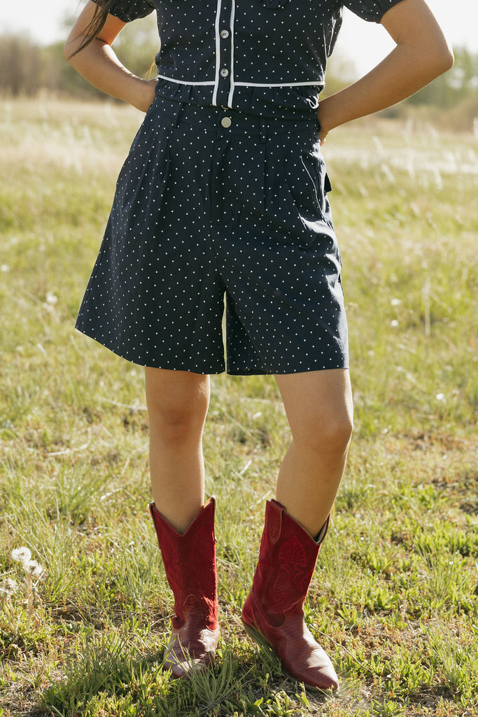 Bonnie Polka Dot Shorts-Navy