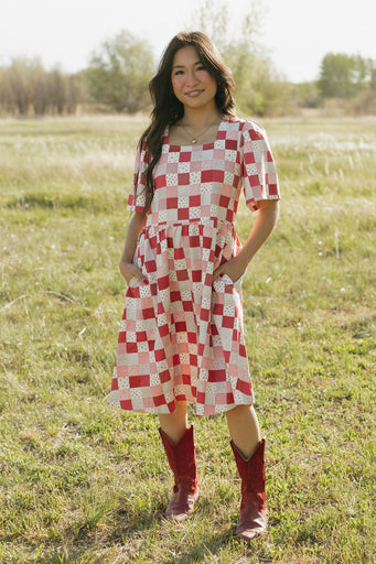 Brinley Dress-Red Patchwork