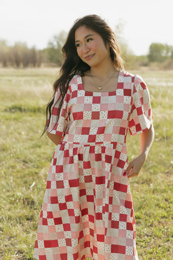 Brinley Dress-Red Patchwork