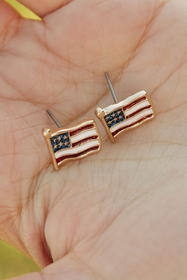 American Flag Stud Earrings-Gold
