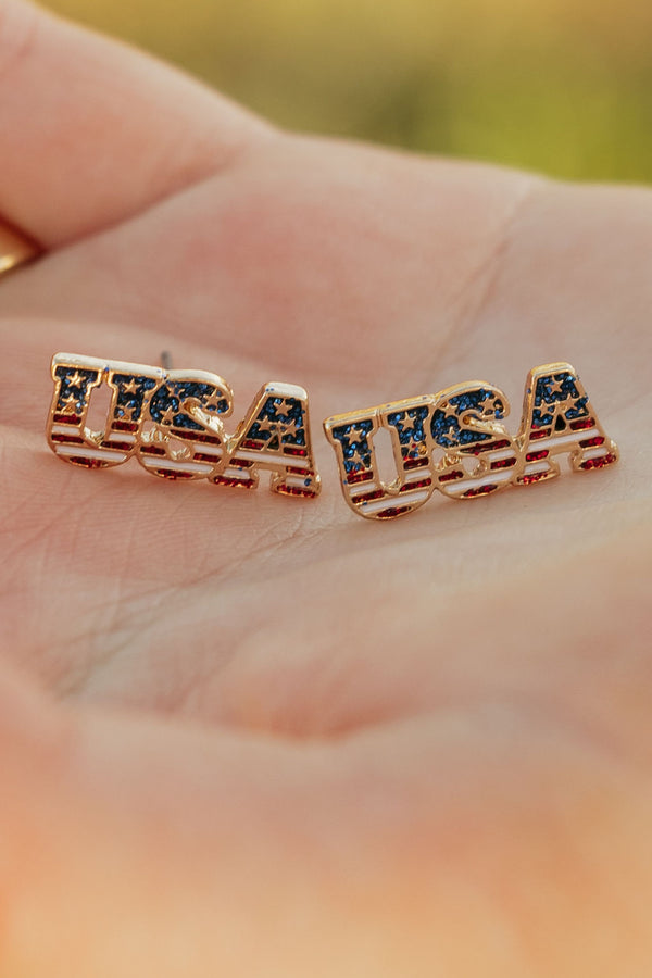USA Stud Earrings-Gold