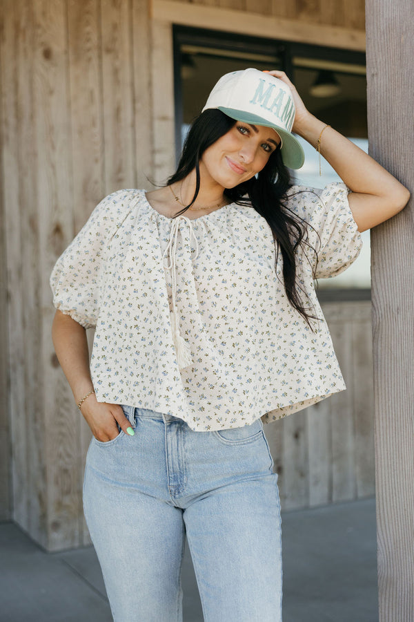 Oaklee Top-Taupe/Blue