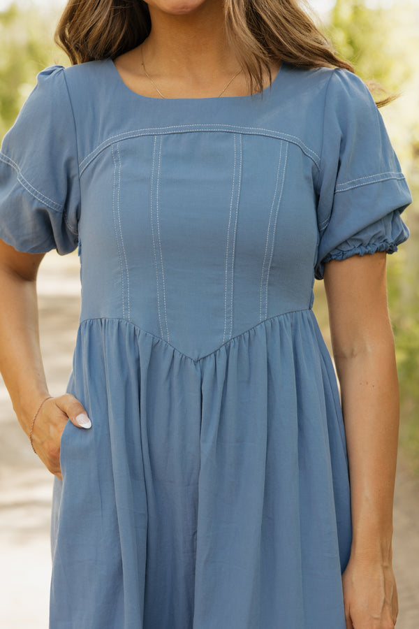 Stevie Dress-Denim Blue