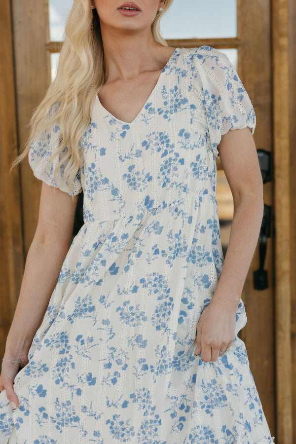 Evie Dress-Ivory/Blue