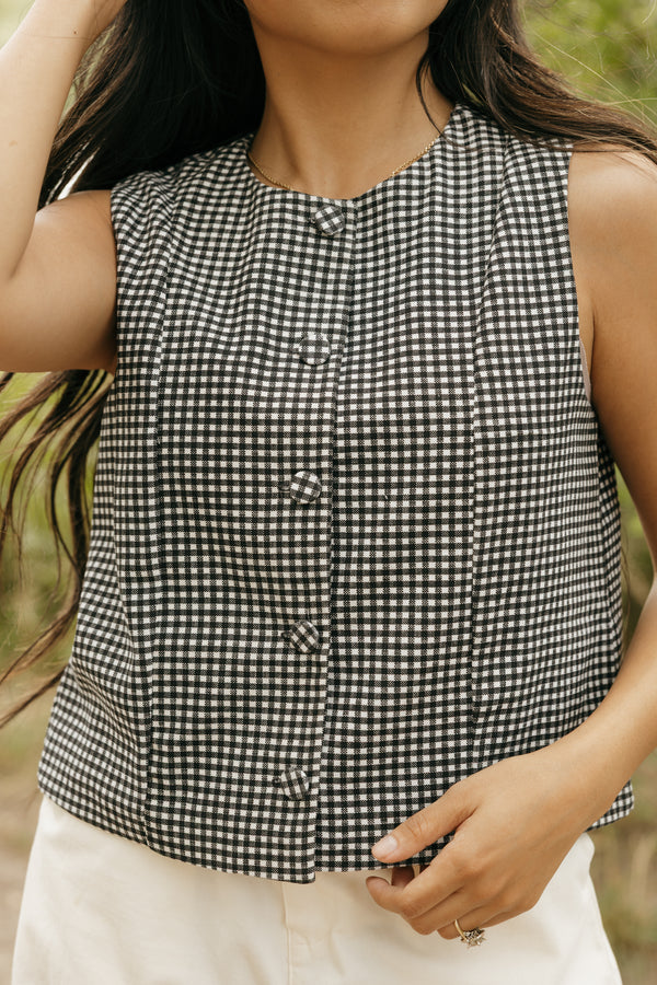 Devri Top-Black Gingham