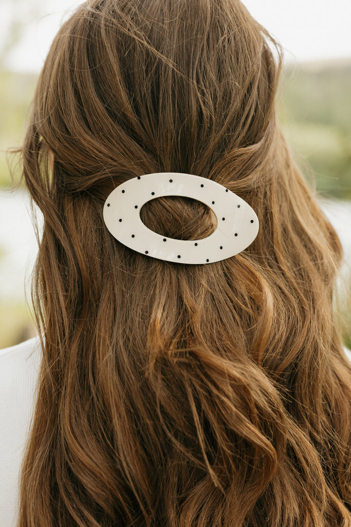Lay Flat Claw Clip-Cream Polka Dot