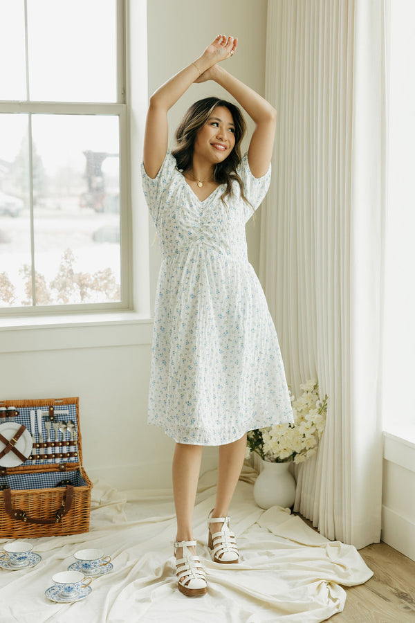 June Dress-White/Blue