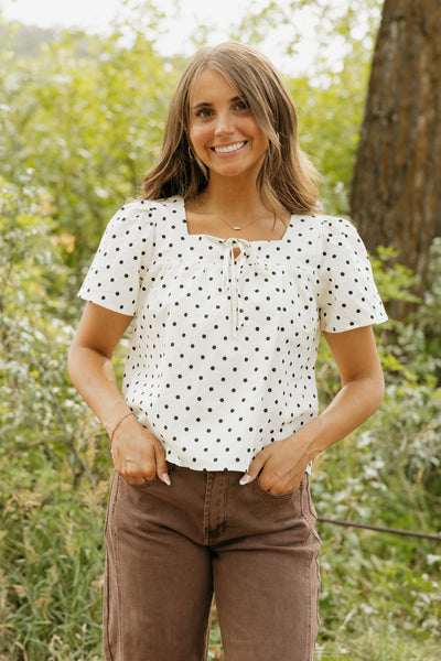 Jess Top-Cream Polka Dot