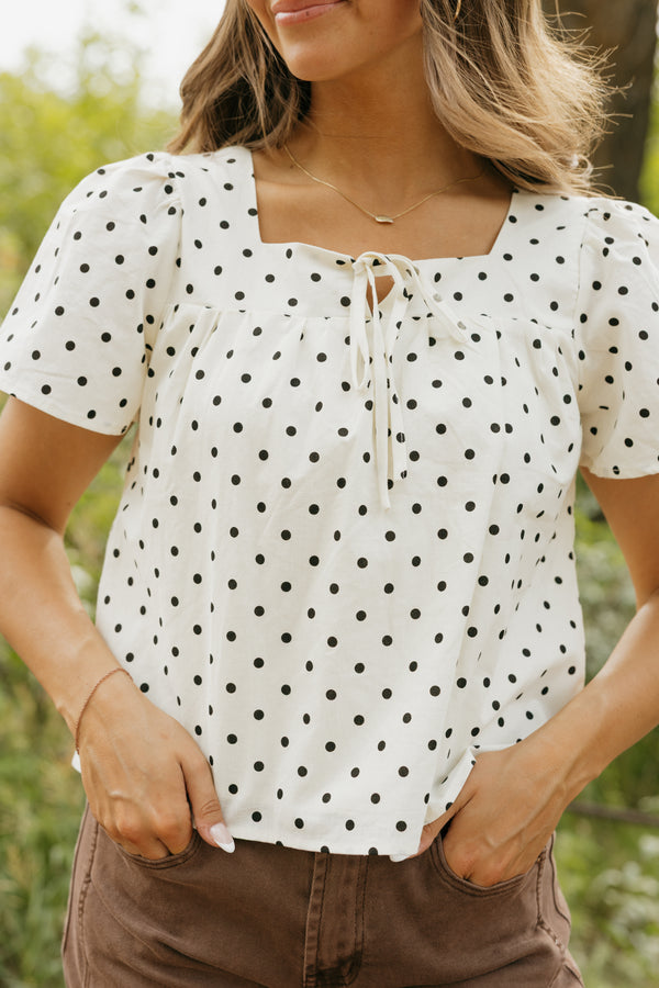 Jess Top-Cream Polka Dot