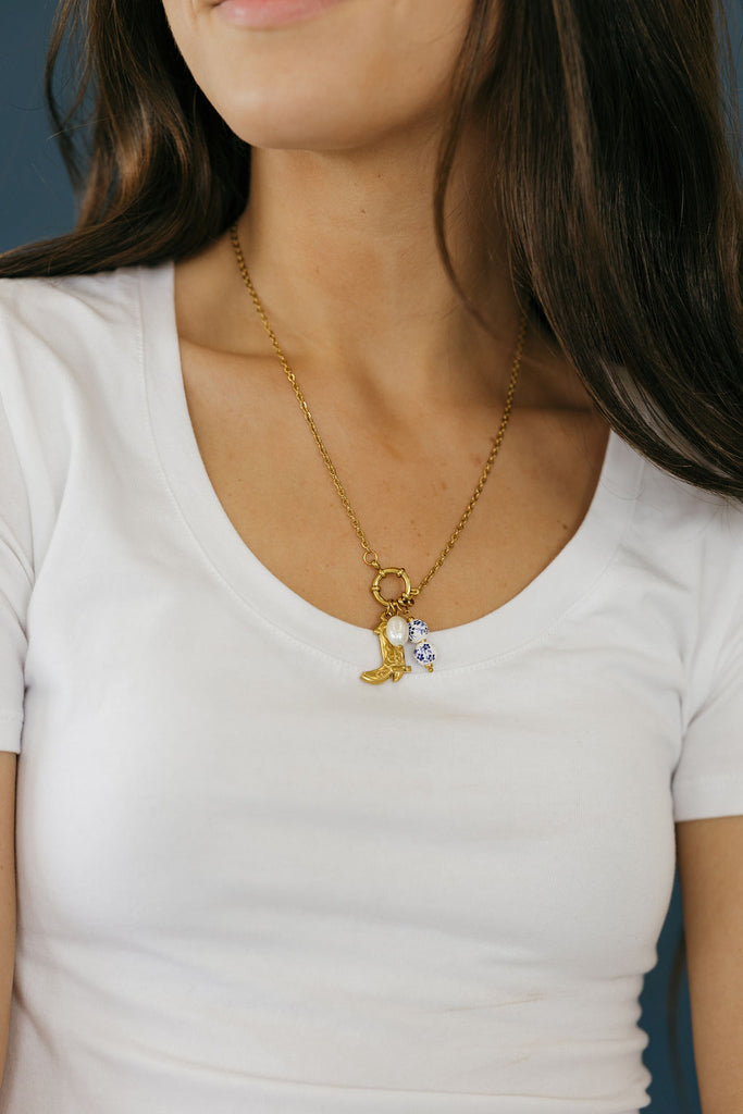 Cowboy Charm Cluster Necklace-Gold