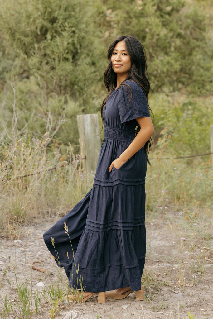 caribbean maxi dresses Dress-Navy S / Blue INDO WESTERN DRESSES Petal & Pup Naira style it with a Calf Width/Height:Tall Slim