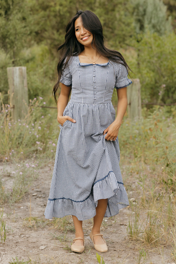 Winona Dress-Navy Gingham