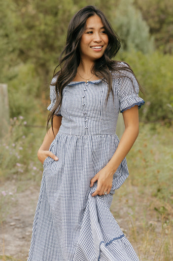 Winona Dress-Navy Gingham