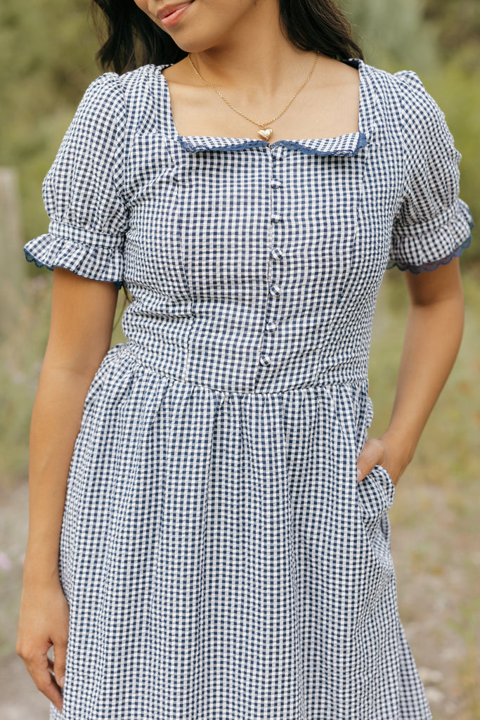 Winona Dress-Navy Gingham – Love Olive Co
