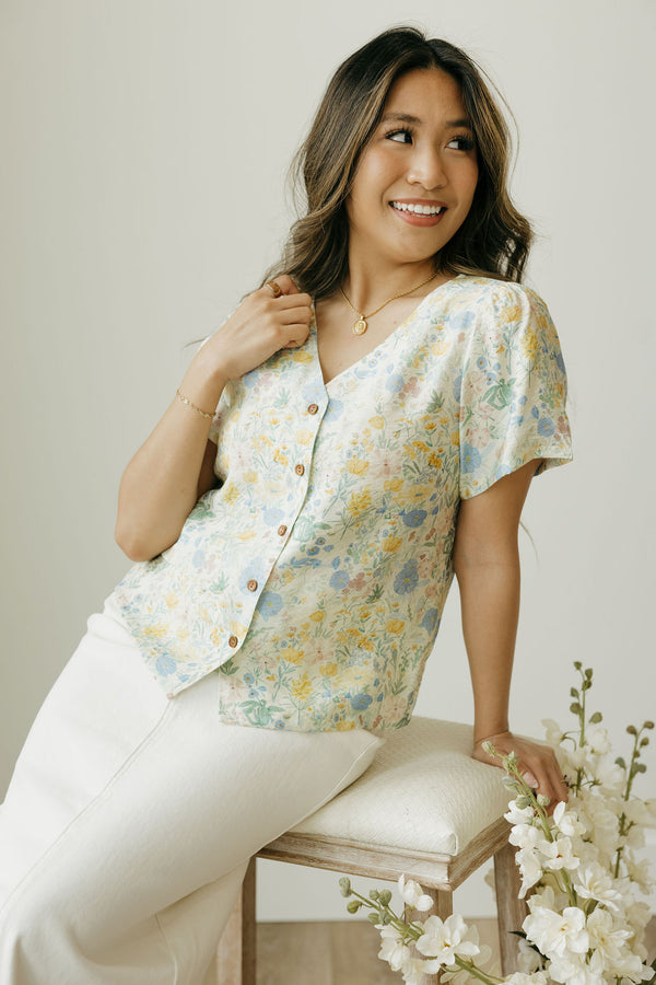 Beverly Top-Pale Yellow Floral