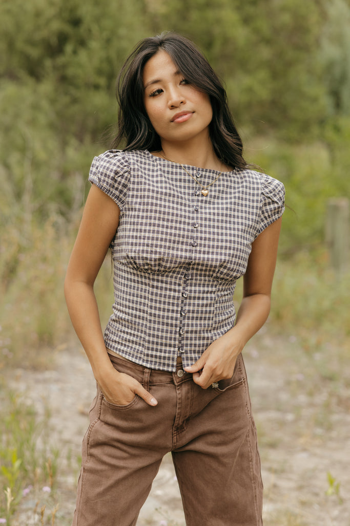 Faye Top-Navy Plaid