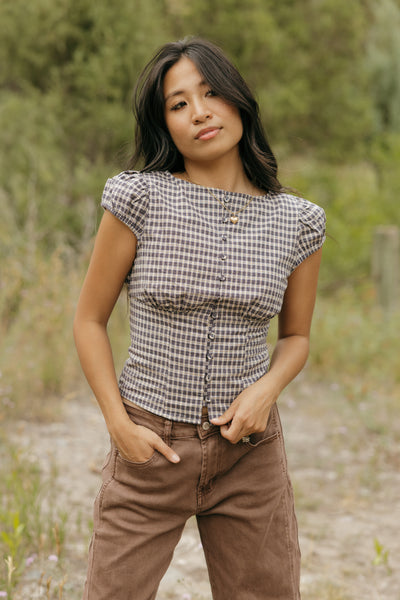 Faye Top-Navy Plaid