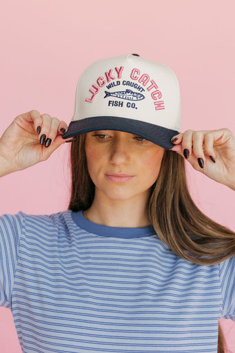 Lucky Catch Trucker Hat-Cream/Navy