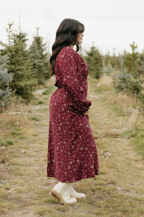 Natalia Dress-Burgundy Multi