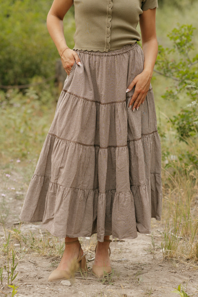 Zoey Skirt-Brown Gingham