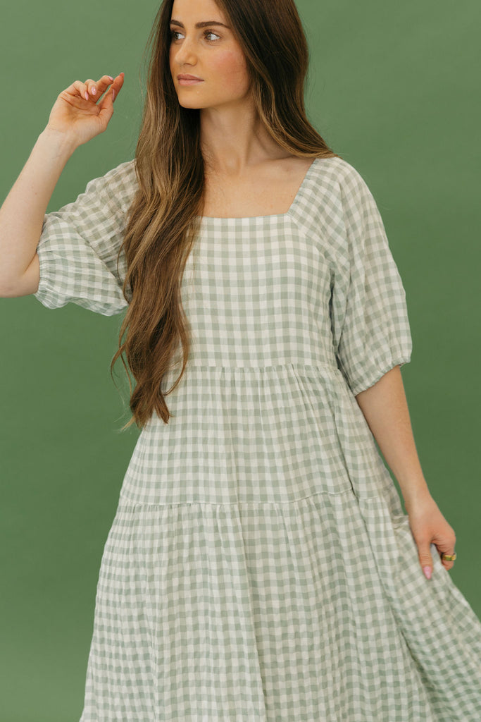 Jensyn Dress-Sage Gingham – Love Olive Co