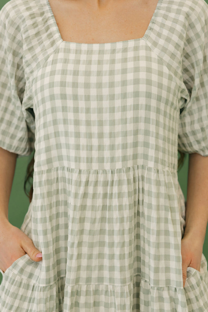 Jensyn Dress-Sage Gingham – Love Olive Co