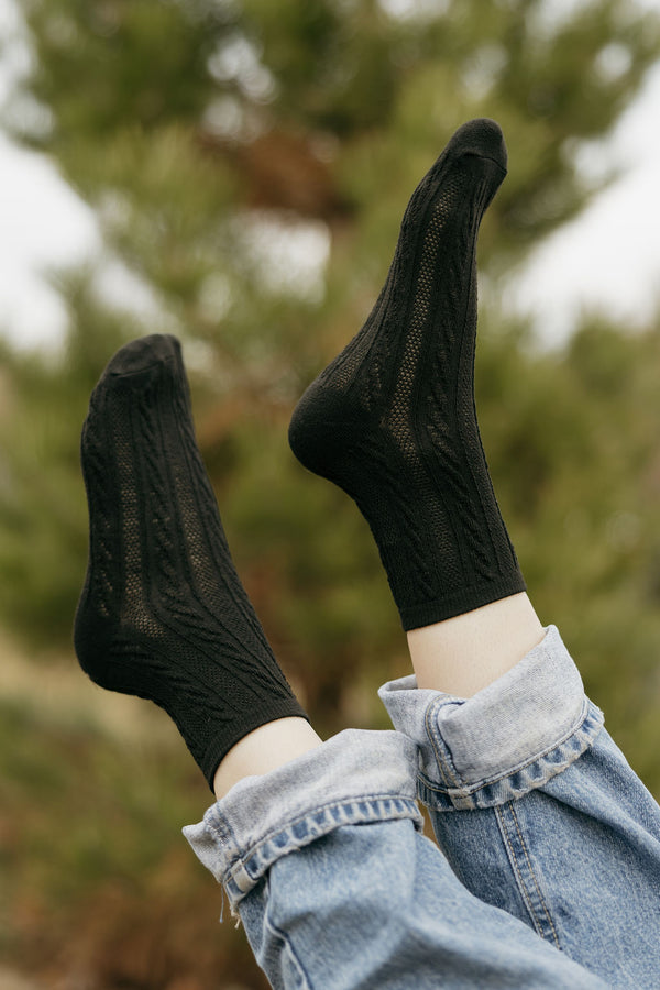 Vintage Knit Socks-Black