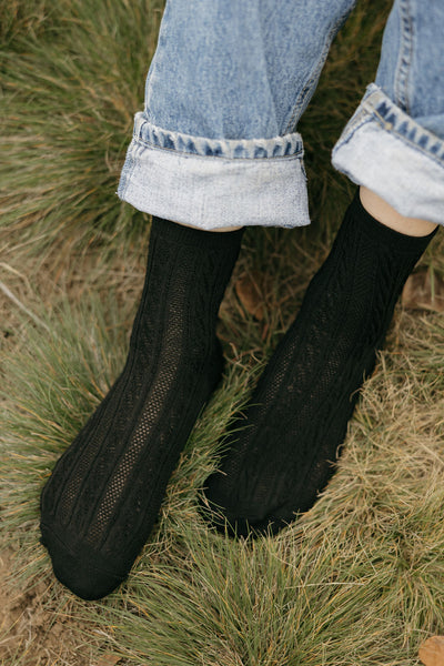 Vintage Knit Socks-Black