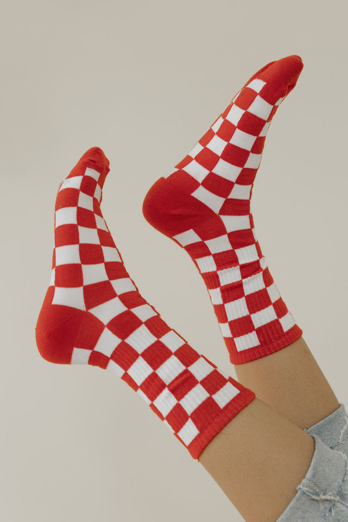 Fashion Check Socks-Red