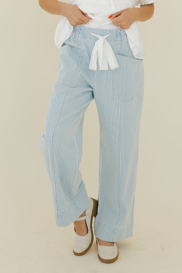 Janna Denim Pants-Blue Stripe