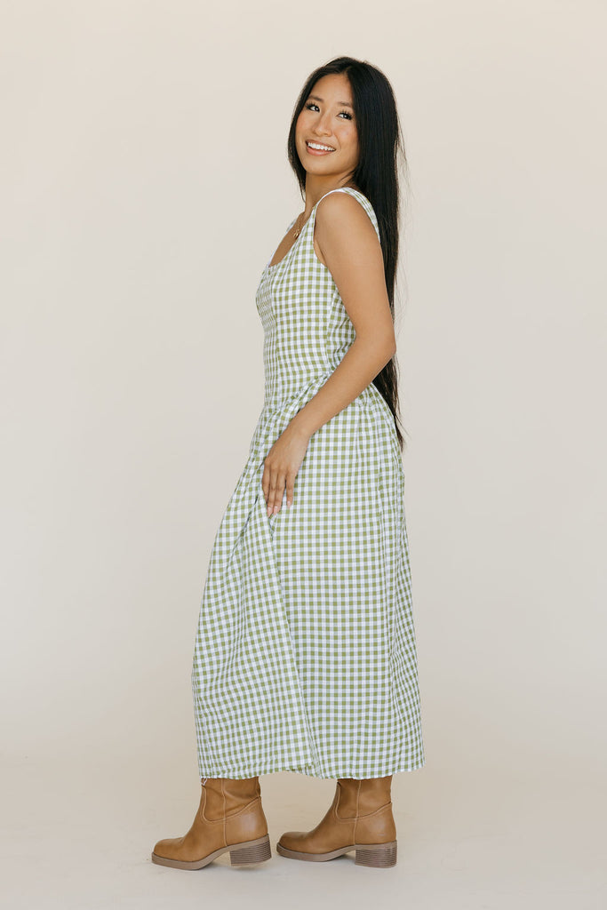 olive green gingham dress Franca Cotton Gingham Dress, Olive Green