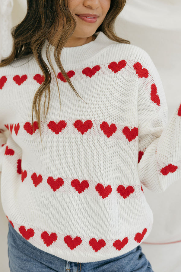 Cross My Heart Sweater-Ivory/Red