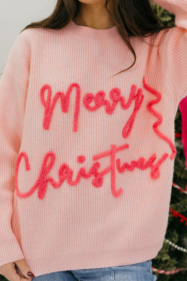 Merry Christmas Sweater-Blush/Pink