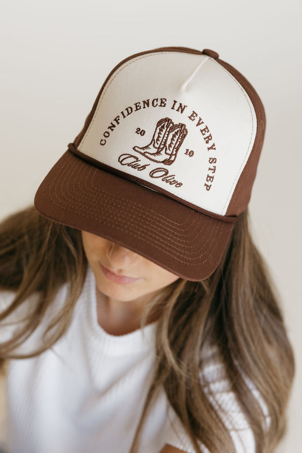 Confidence In Every Step Trucker Hat-Brown