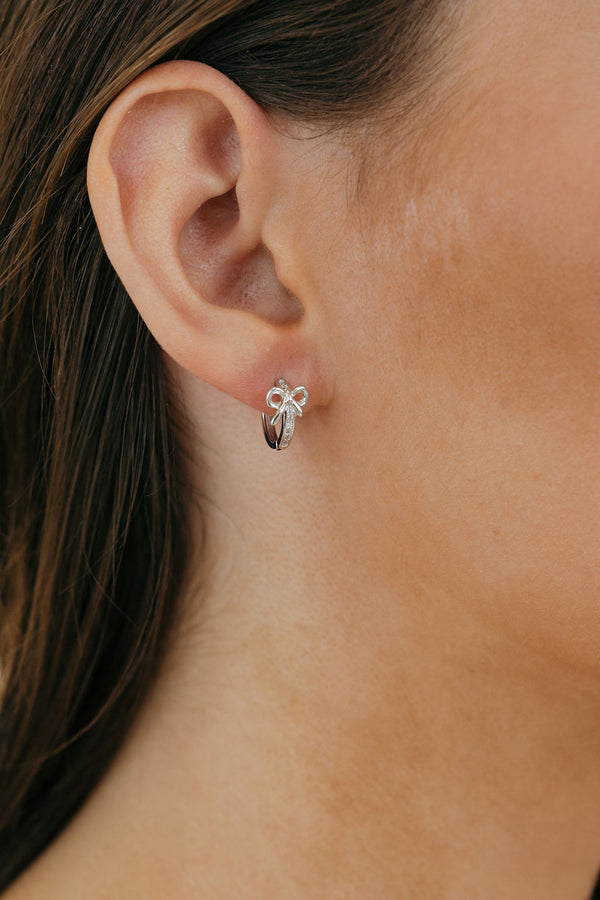 Mini Bow Hoop Earrings-Silver