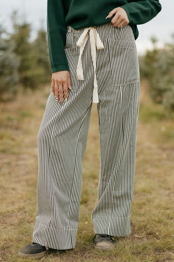 Janna Denim Pants-Black Stripe