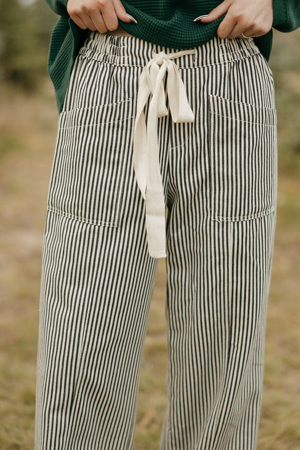 Janna Denim Pants-Black Stripe