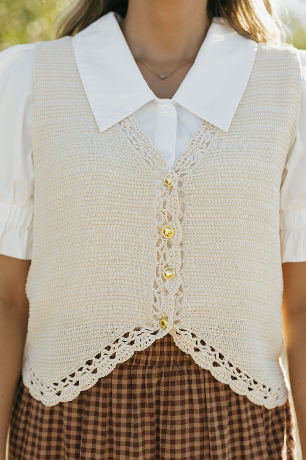 Marietta Crochet Vest-Cream