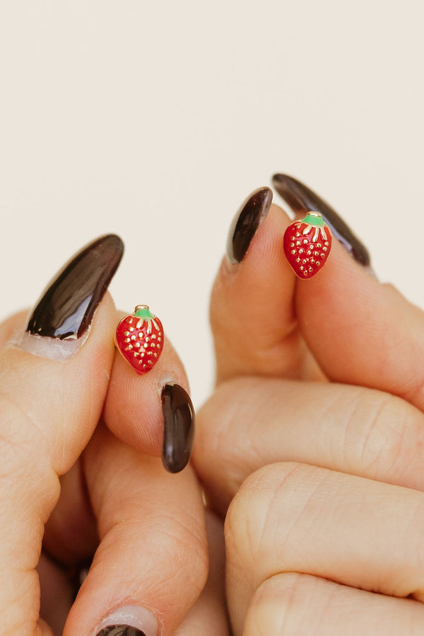 Strawberry Stud Earrings-Gold