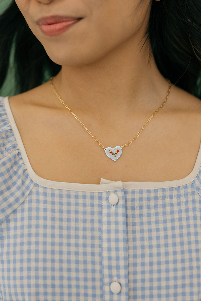 Megan Heart Necklace-Blue/Red