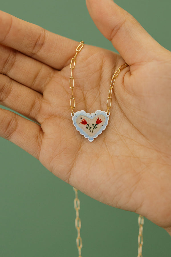 Megan Heart Necklace-Blue/Red